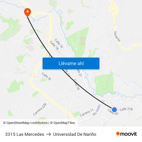 3315 Las Mercedes to Universidad De Nariño map