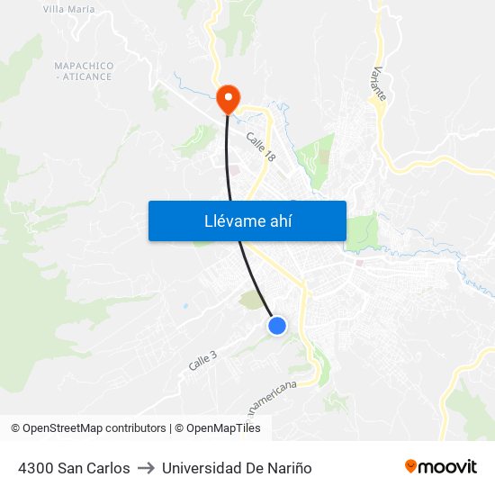 4300 San Carlos to Universidad De Nariño map