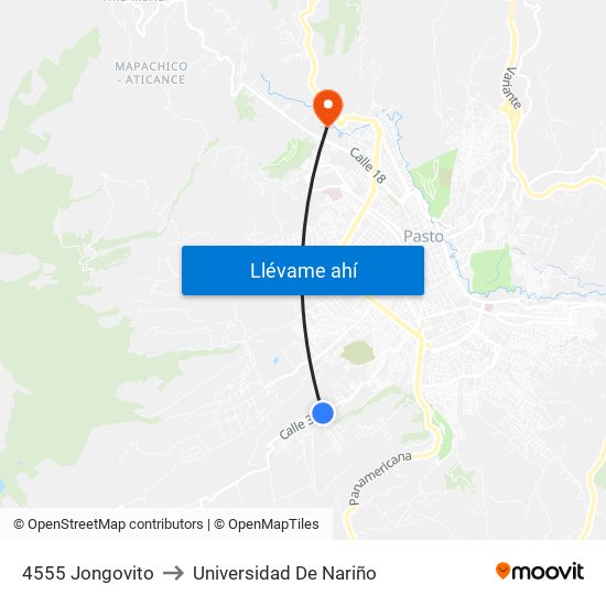 4555 Jongovito to Universidad De Nariño map