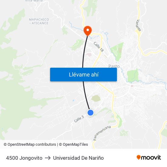 4500 Jongovito to Universidad De Nariño map