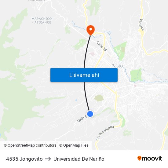 4535 Jongovito to Universidad De Nariño map
