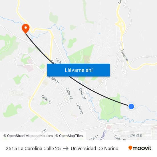 2515 La Carolina Calle 25 to Universidad De Nariño map