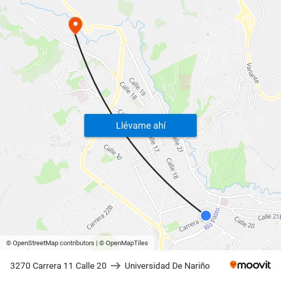 3270 Carrera 11 Calle 20 to Universidad De Nariño map