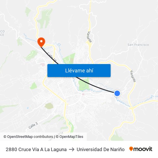 2880 Cruce Vía A La Laguna to Universidad De Nariño map