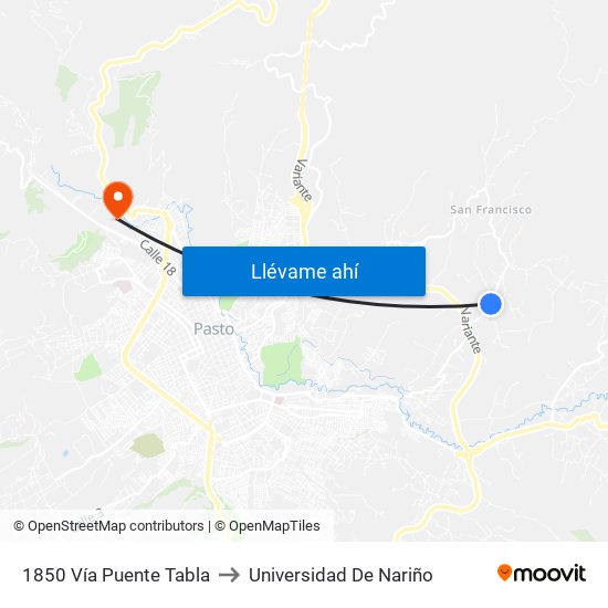 1850 Vía Puente Tabla to Universidad De Nariño map
