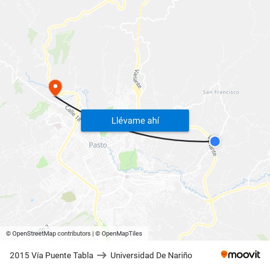 2015 Vía Puente Tabla to Universidad De Nariño map