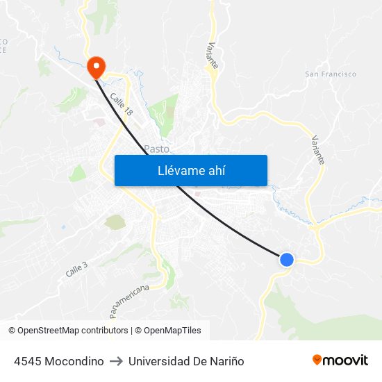 4545 Mocondino to Universidad De Nariño map