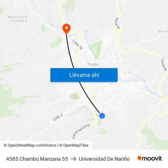 4585 Chambú Manzana 55 to Universidad De Nariño map