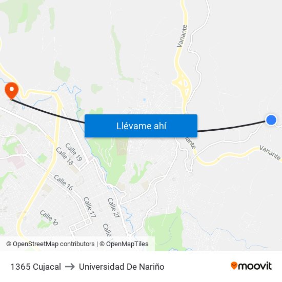 1365 Cujacal to Universidad De Nariño map