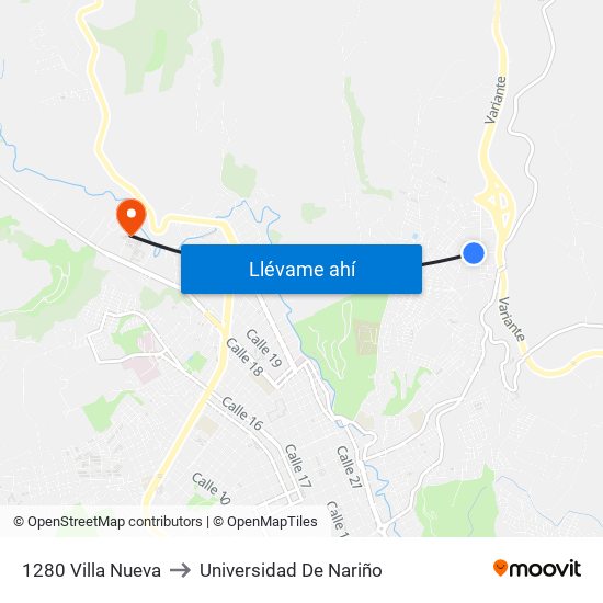 1280 Villa Nueva to Universidad De Nariño map