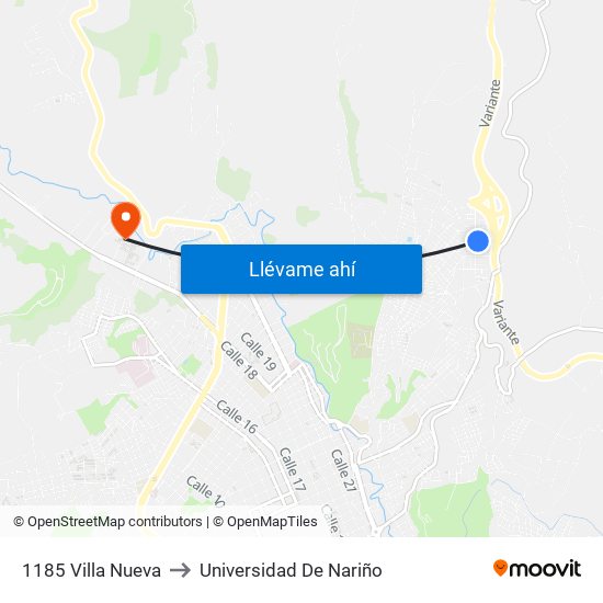 1185 Villa Nueva to Universidad De Nariño map