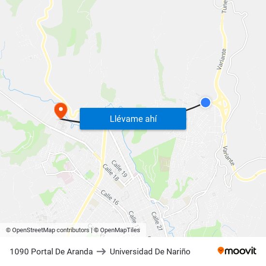 1090 Portal De Aranda to Universidad De Nariño map