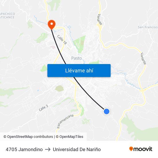 4705 Jamondino to Universidad De Nariño map