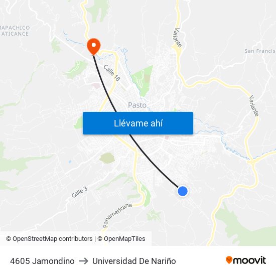 4605 Jamondino to Universidad De Nariño map