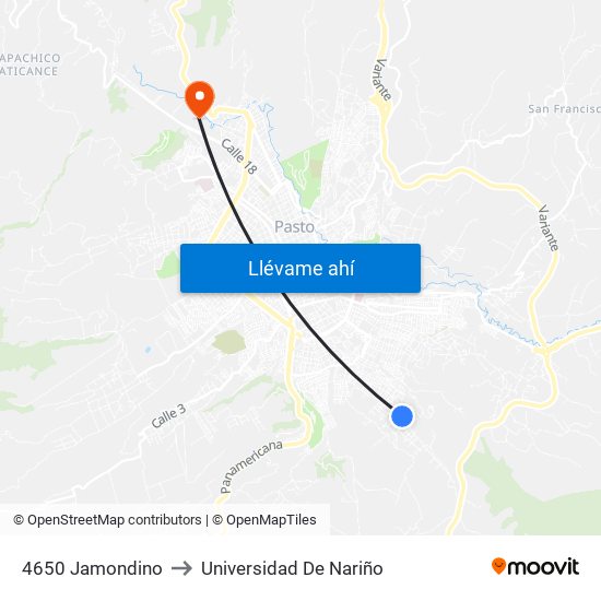 4650 Jamondino to Universidad De Nariño map