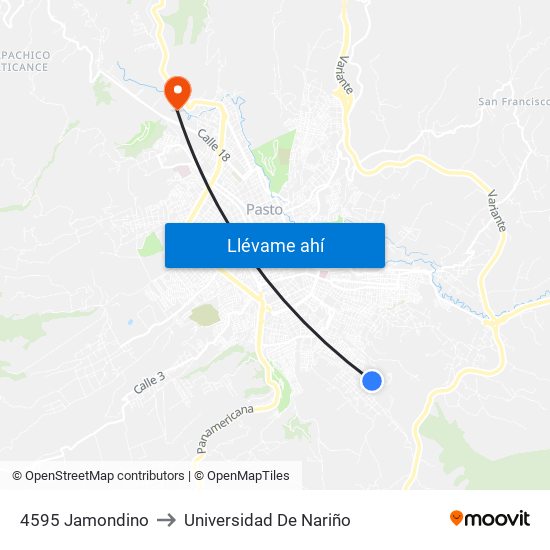 4595 Jamondino to Universidad De Nariño map