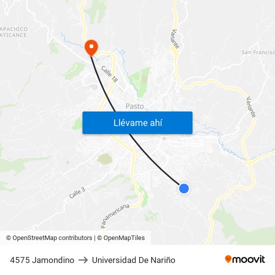 4575 Jamondino to Universidad De Nariño map