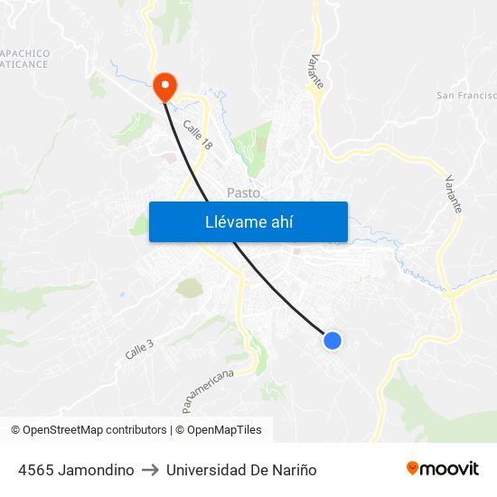 4565 Jamondino to Universidad De Nariño map