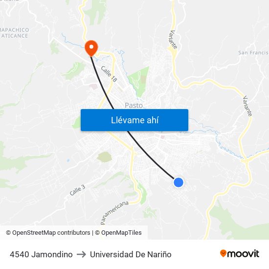 4540 Jamondino to Universidad De Nariño map