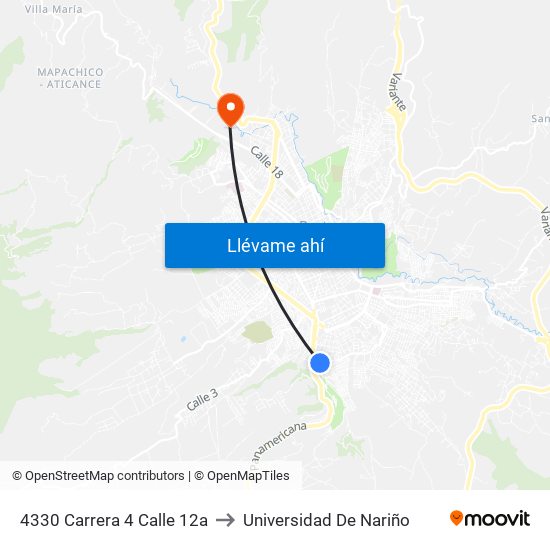4330 Carrera 4 Calle 12a to Universidad De Nariño map
