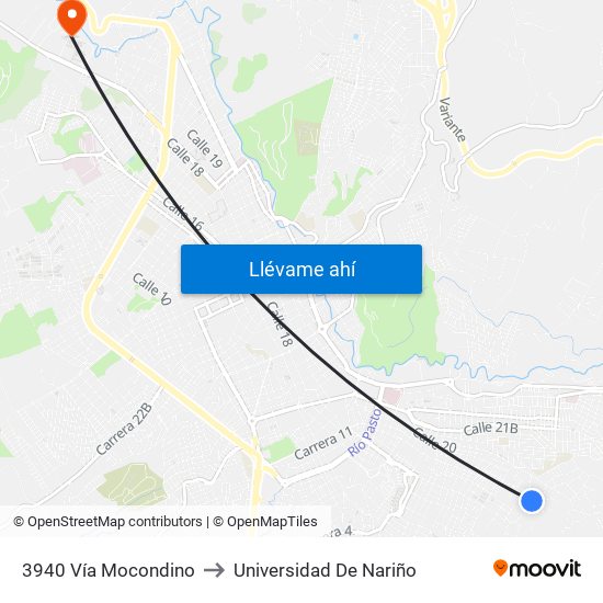 3940 Vía Mocondino to Universidad De Nariño map