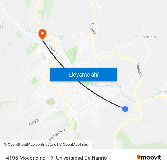 4195 Mocondino to Universidad De Nariño map