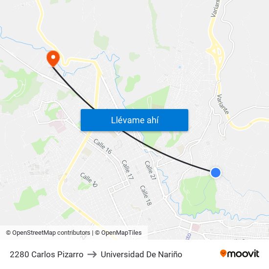 2280 Carlos Pizarro to Universidad De Nariño map