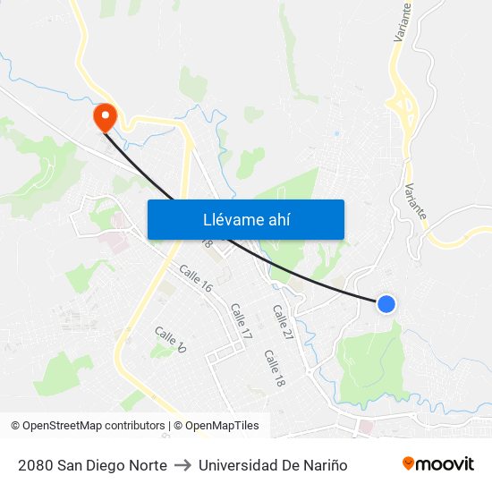 2080 San Diego Norte to Universidad De Nariño map