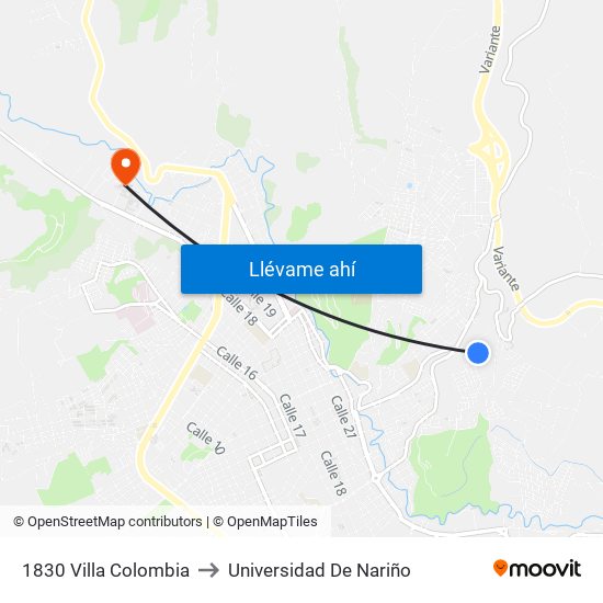 1830 Villa Colombia to Universidad De Nariño map