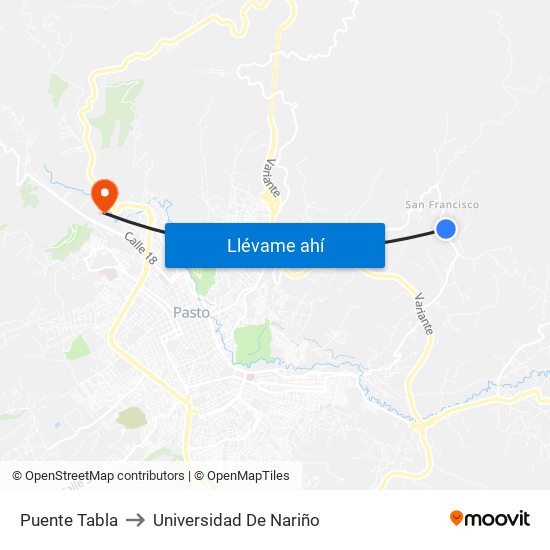 Puente Tabla to Universidad De Nariño map