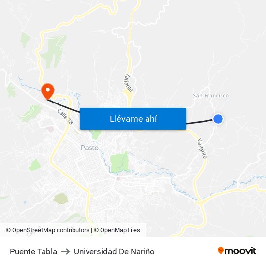 Puente Tabla to Universidad De Nariño map