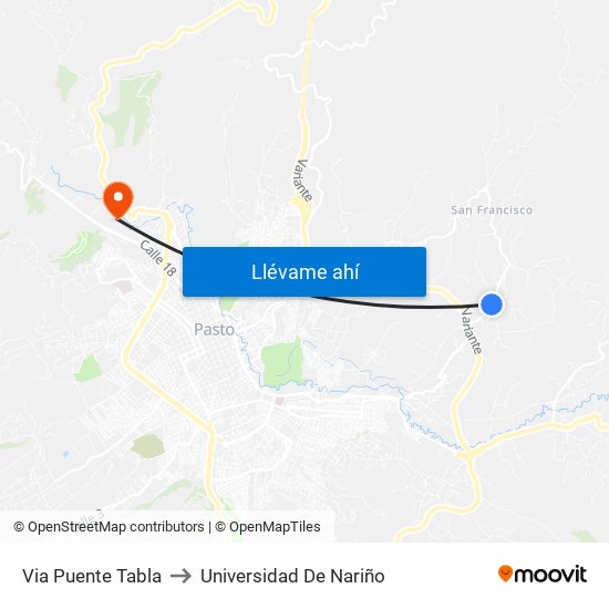 Via Puente Tabla to Universidad De Nariño map
