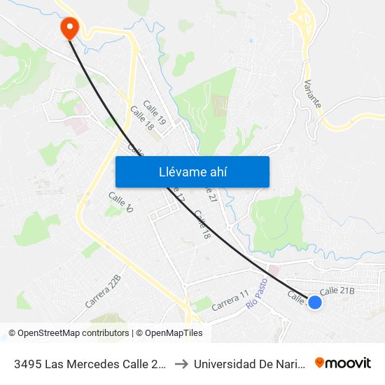 3495 Las Mercedes Calle 20a to Universidad De Nariño map