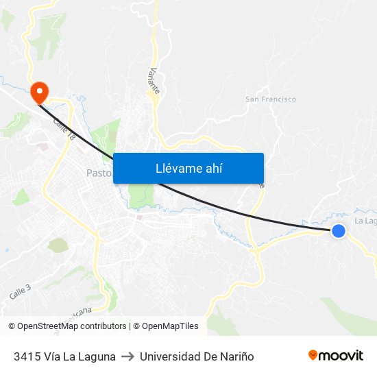3415 Vía La Laguna to Universidad De Nariño map