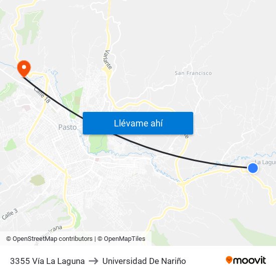 3355 Vía La Laguna to Universidad De Nariño map