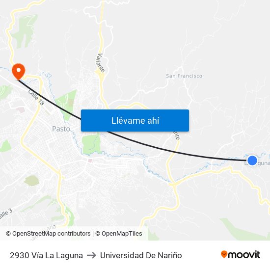 2930 Vía La Laguna to Universidad De Nariño map