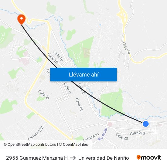 2955 Guamuez Manzana H to Universidad De Nariño map