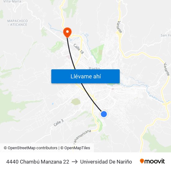 4440 Chambú Manzana 22 to Universidad De Nariño map