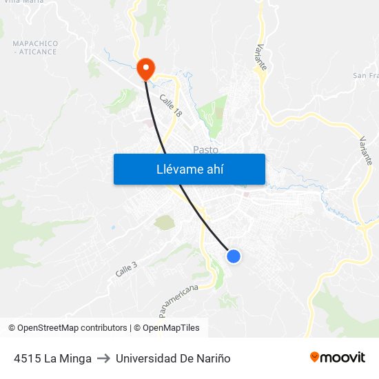 4515 La Minga to Universidad De Nariño map