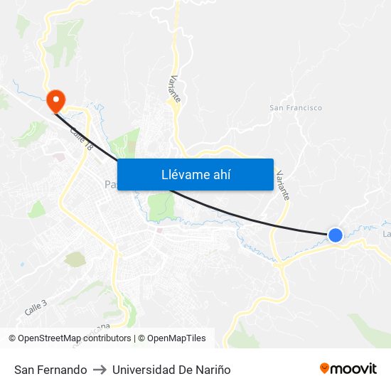 San Fernando to Universidad De Nariño map