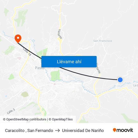 Caracolito , San Fernando to Universidad De Nariño map
