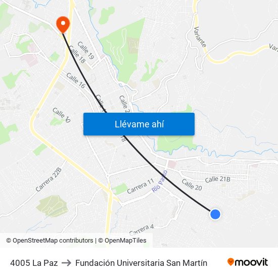 4005 La Paz to Fundación Universitaria San Martín map