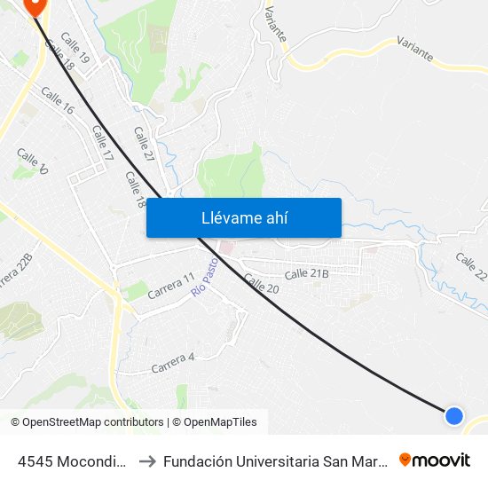 4545 Mocondino to Fundación Universitaria San Martín map