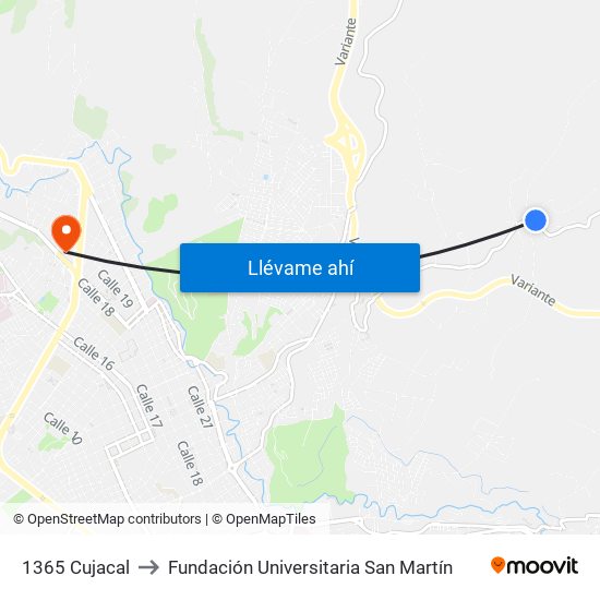 1365 Cujacal to Fundación Universitaria San Martín map
