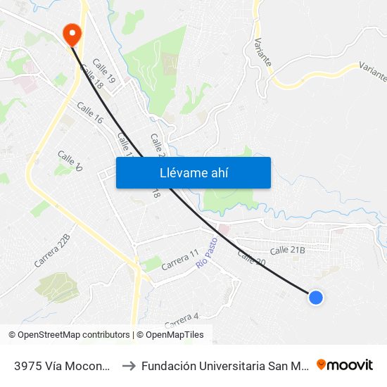 3975 Vía Mocondino to Fundación Universitaria San Martín map