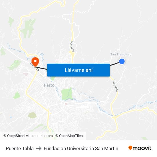 Puente Tabla to Fundación Universitaria San Martín map