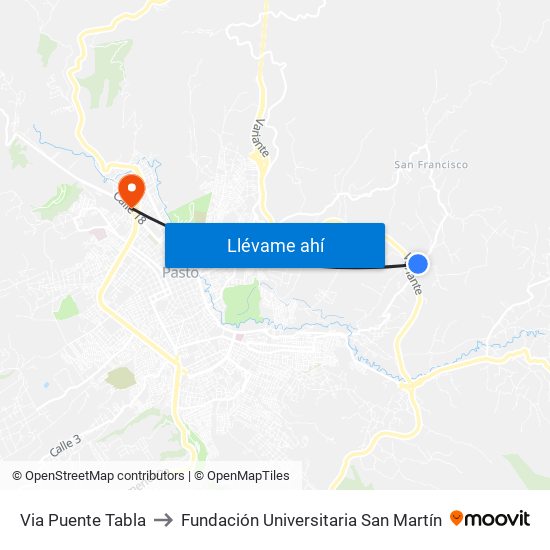 Via Puente Tabla to Fundación Universitaria San Martín map