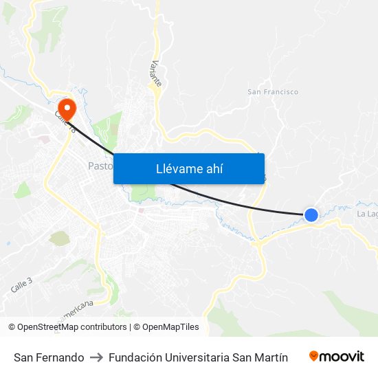 San Fernando to Fundación Universitaria San Martín map