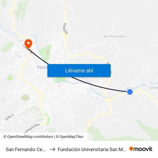 San Fernando Centro to Fundación Universitaria San Martín map