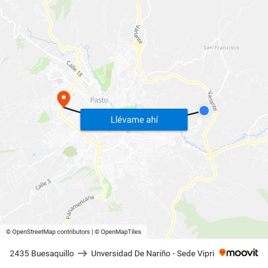 2435 Buesaquillo to Unversidad De Nariño - Sede Vipri map
